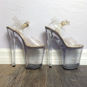 *USED* Xtreme 808 808MG Clear Glitter Heel, 8" Heel, 4" Platform